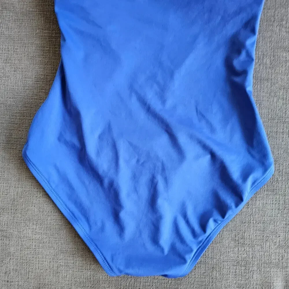 Michael Kors women's blue one-piece swimsuit gold logo ring one shoulder Size 10